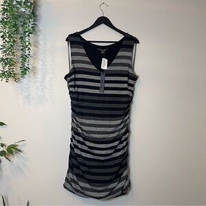Le Chateau Striped Black and Gray Mini Dress
